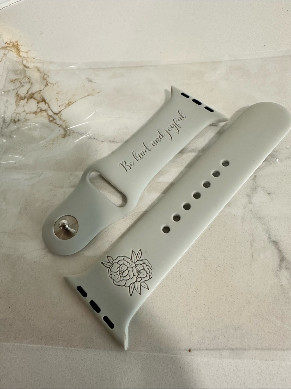 Silicone AppleWatch Band - Light Gray with Floral Design